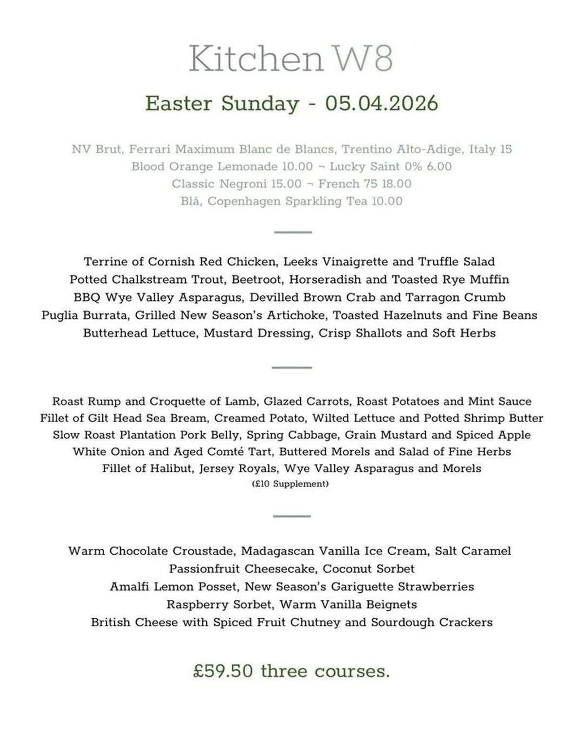 Easter Sunday Set Menu